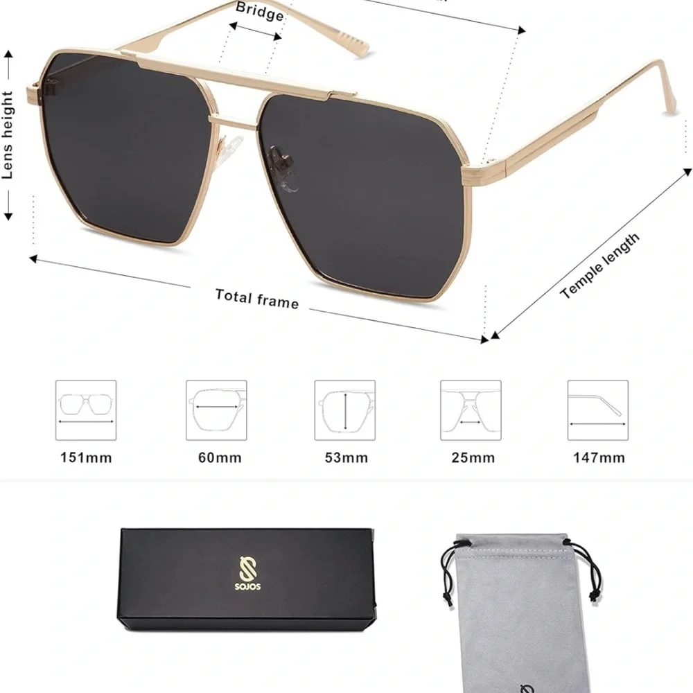 NWT SOJOS Retro Oversized Square Polarized Sunglasses